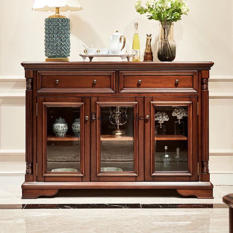 

American side cabinet, black walnut storage, medieval three-door solid wood storage side cabinet