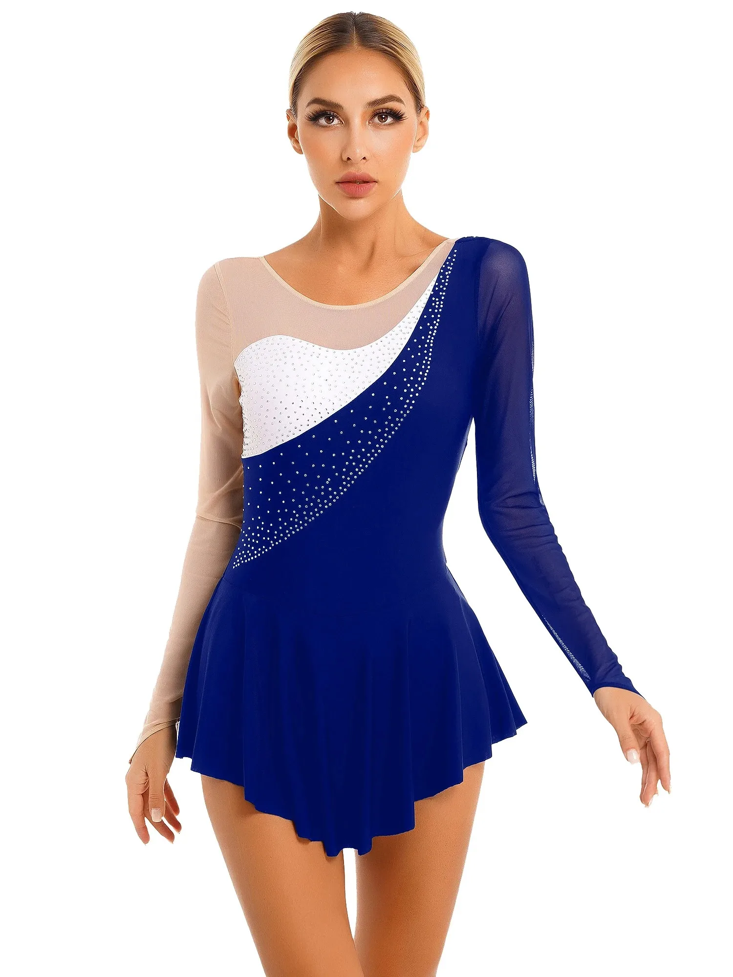 Adult Long Sleeve Halter Backless Ballet Gymnastics Leotard Women Figure Ice Skating Dress Ballroom Competition Dance Costume