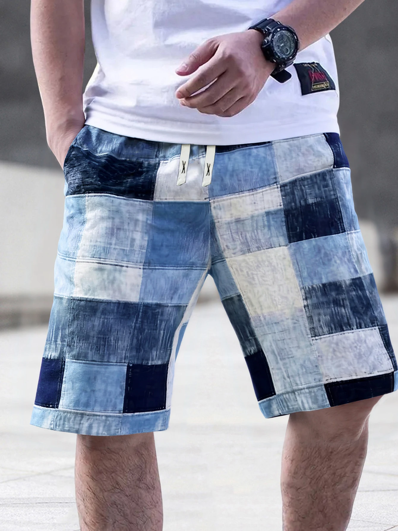 

Men's checkered printed summer beach pants, outdoor Hawaiian pants, simple and fashionable sports shorts, loose fitting drawstri