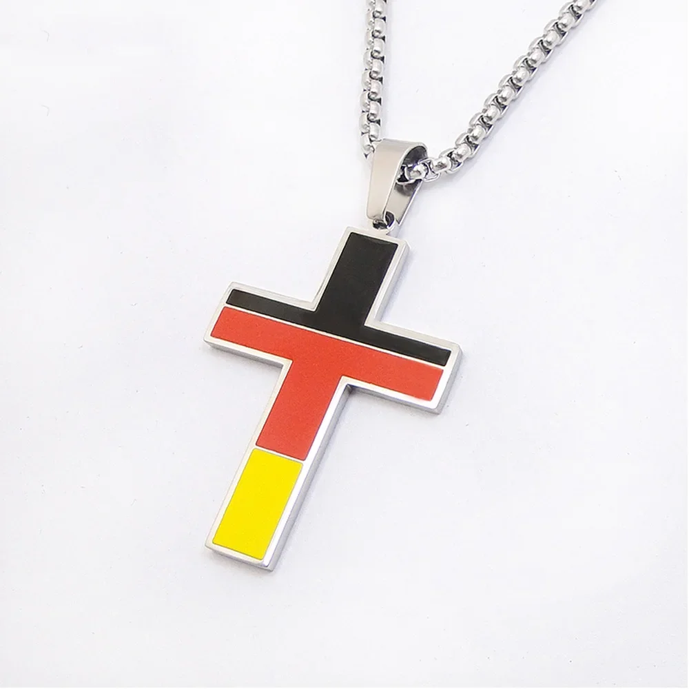 Stainless Steel German Italian Flag Silver Color Cross Pendant Necklace Waterproof Rust Proof Jewelry Wholesale Drop Shipping