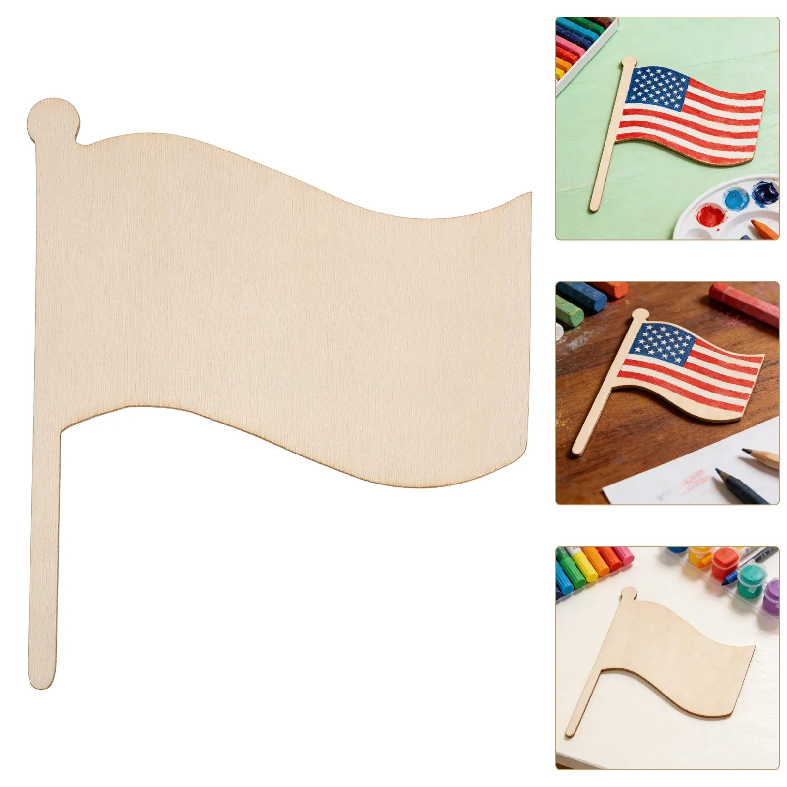 20Pcs 4 Inch Unfinished Wooden American Flag Cutouts for Kids DIY Painting Crafts Independence Day Decor Wooden Flag Ornaments