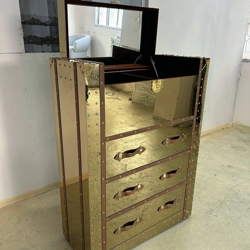 American chest color bright stainless steel mirror locker three-draw side cabinet
