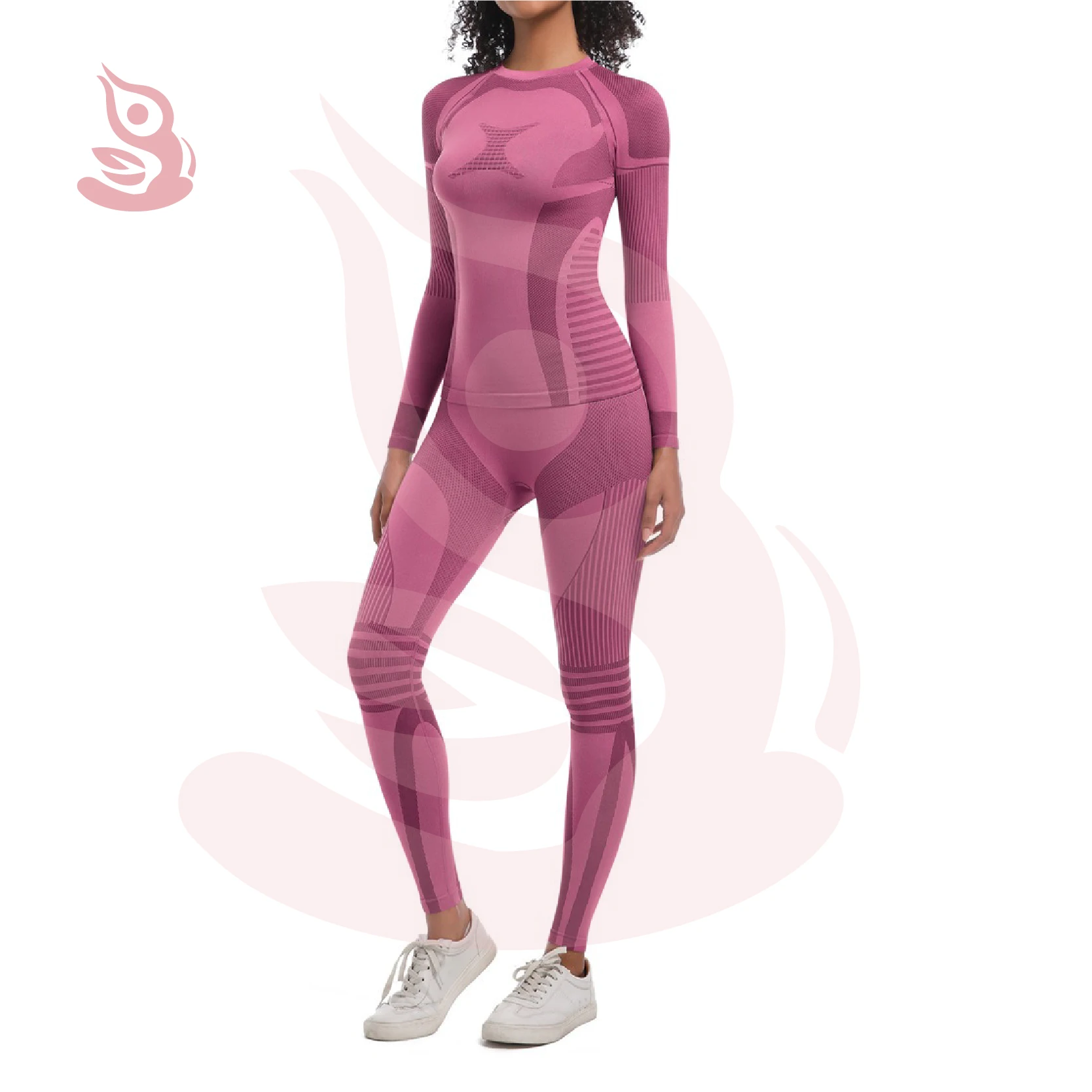 

Seamless Knitted Yoga Suit Two Piece Set Women's Tight High Elasticity Long Skiing Suit Set Sports Running Fitness Yoga Set