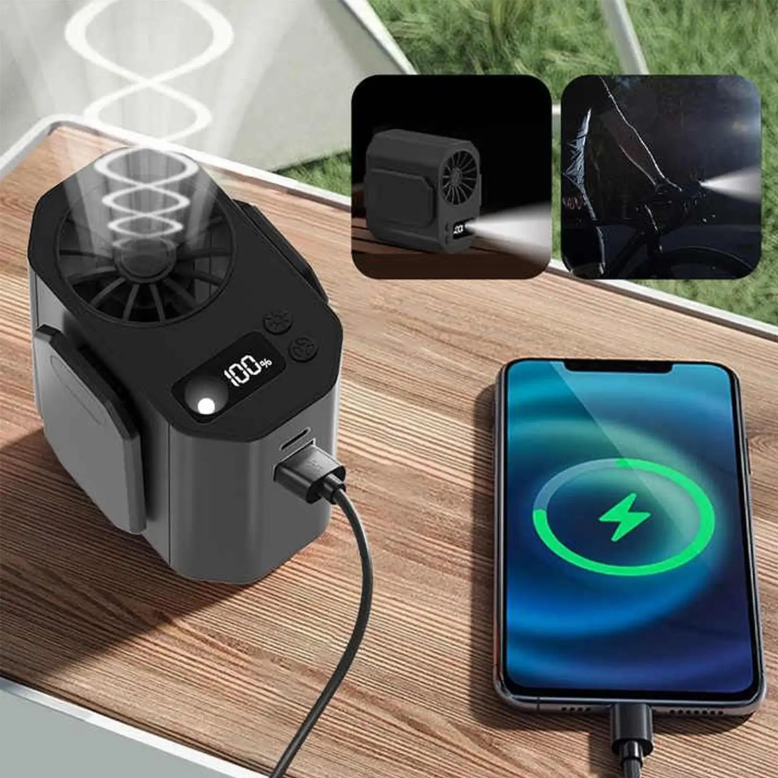 

Портативный поясной вентилятор с зарядкой через USB, поясной зажим со светодиодной подсветкой, 100-скоростная регулировка ветра, горячая погода, необходимая для садоводства