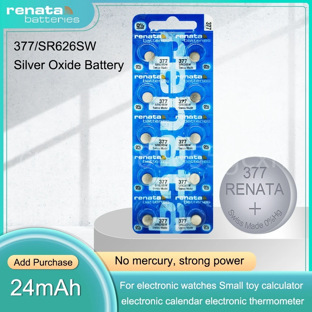 Renata 377 SR626SW AG4 LR626 SR66 V377 Button Coin Cell 1.55V Silver Oxide Watch Battery for Camera Alarm Swiss Made