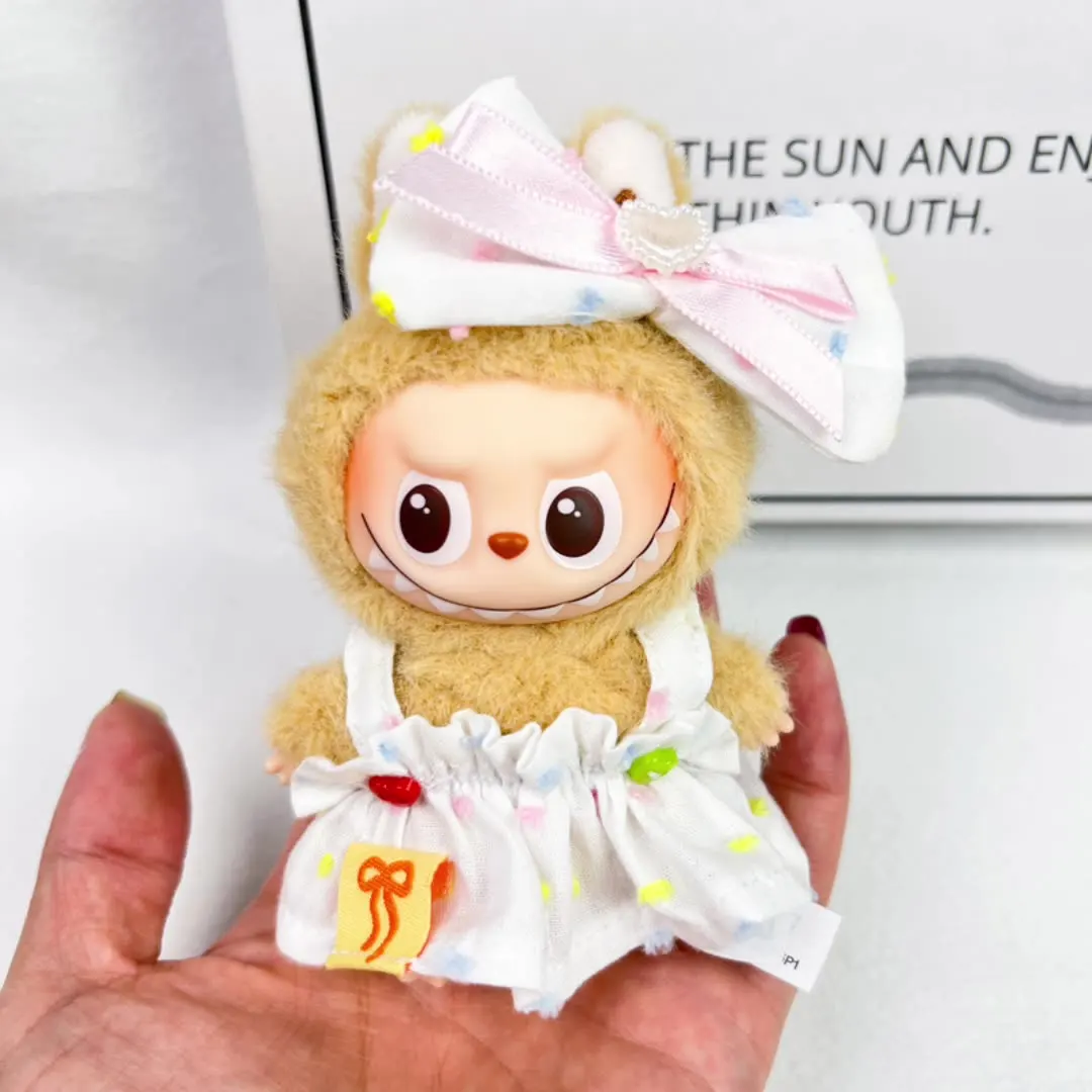 

10cm Labubu 4.0 Doll Clothes Bow Floral Dress With Cotton Doll Pendant