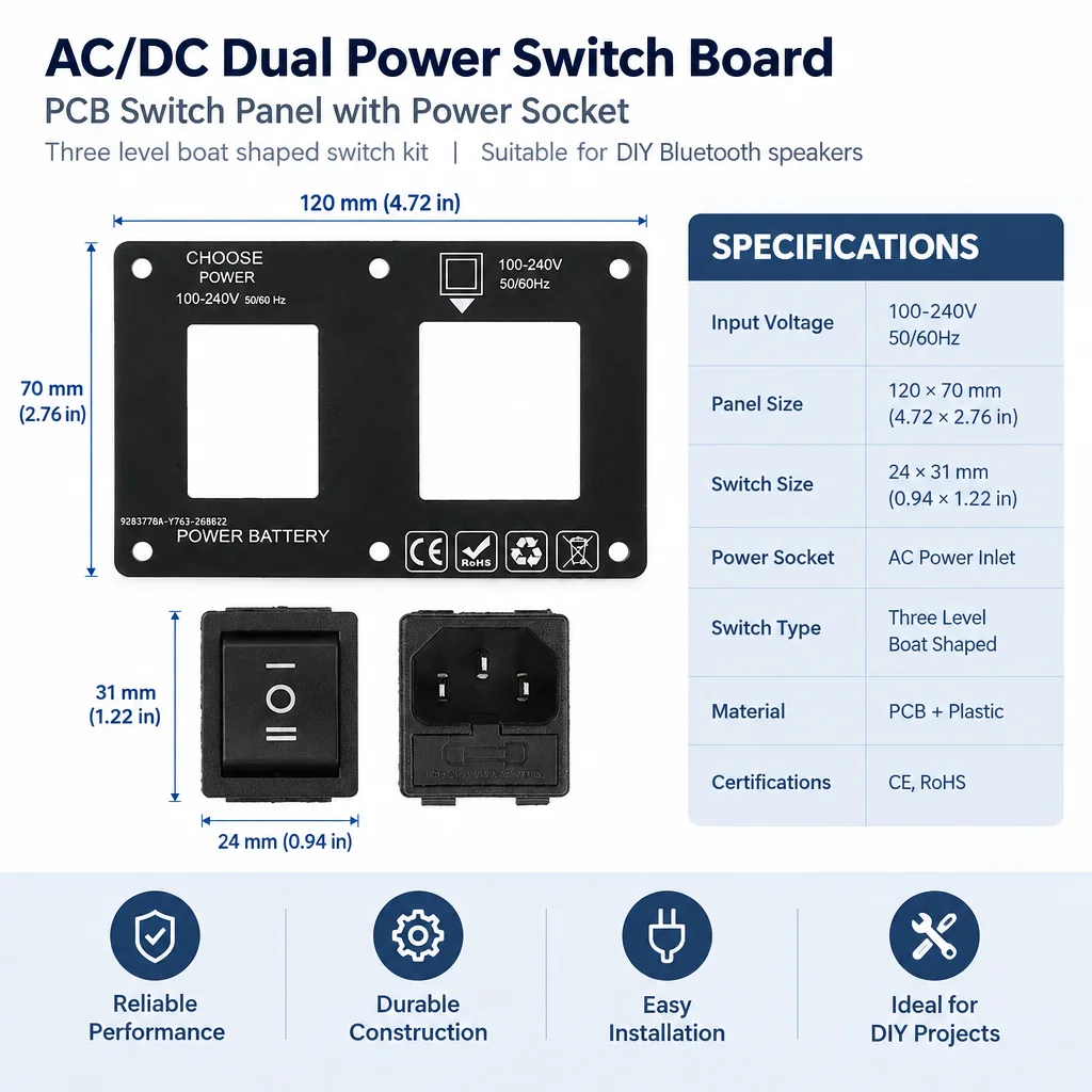 10A AC/DC Dual Power Switch Board PCB  Switch Panel With Power Socket Three Level Boat  Switch Kit