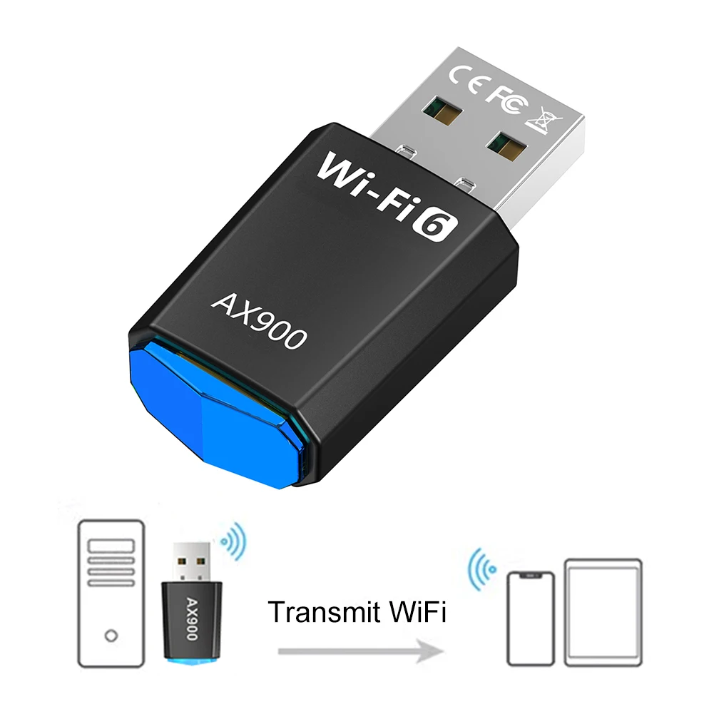 

Умная сетевая карта AX900 WiFi6, двухдиапазонная беспроводная сетевая карта без драйверов, 2,4 ГГц и 5 ГГц, USB-ключ Wi-Fi для ноутбука, Windows 7, 10, 11