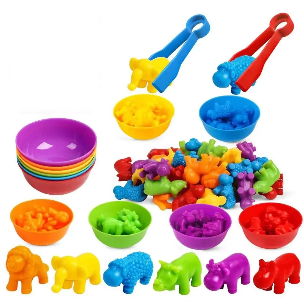 

Plastic Sorting Game Animal Puzzle Counting Montessori Dinosaur Color Matching Game with Rainbow Bowls Early Educational