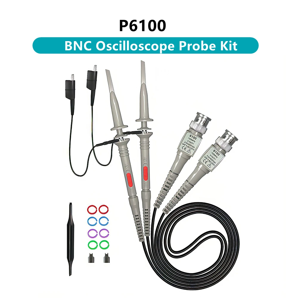 1pcs/2pcs P6100 BNC Oscilloscope Probe Kit 100MHz 1X 10X Mayitr High Precision Scope Analyzer Alligator Clip Probes Test Leads