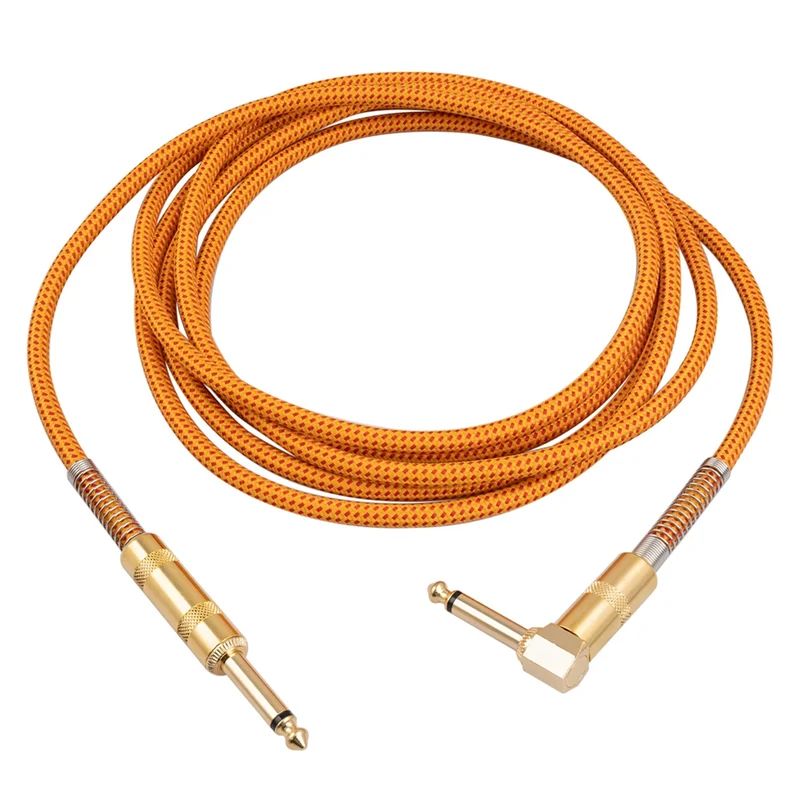 Guitar Instrument Cable 10FT Electric Instrument Bass AMP Cord 1/4 Inch Straight to Right Angle Gold Plated 6.35mm CableN01R