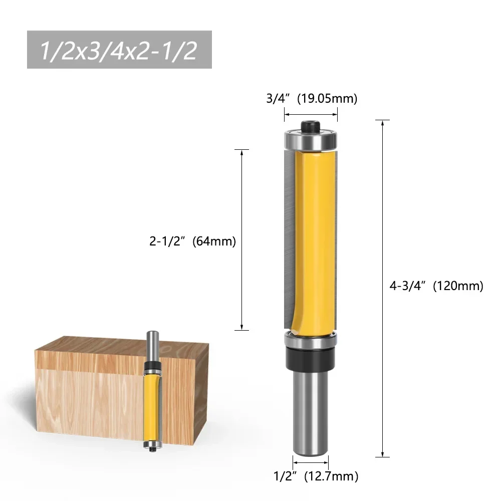 1pc 12mm 1/2 Shank Top & Bottom Bearing Flush Trim Pattern Router Bit Milling Cutter for Wood Woodworking Cutters