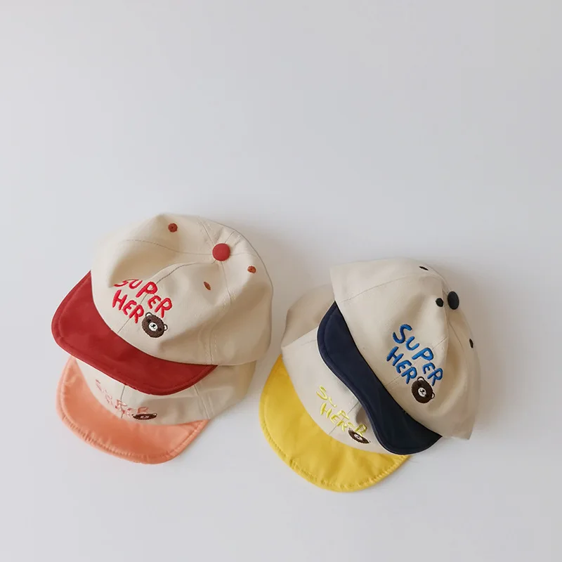 Cute Baby Summer Hat Letter Bear Embroidery Infant Boy Girl Baseball Cap Korean Casual Patchwork Toddler Peaked Caps