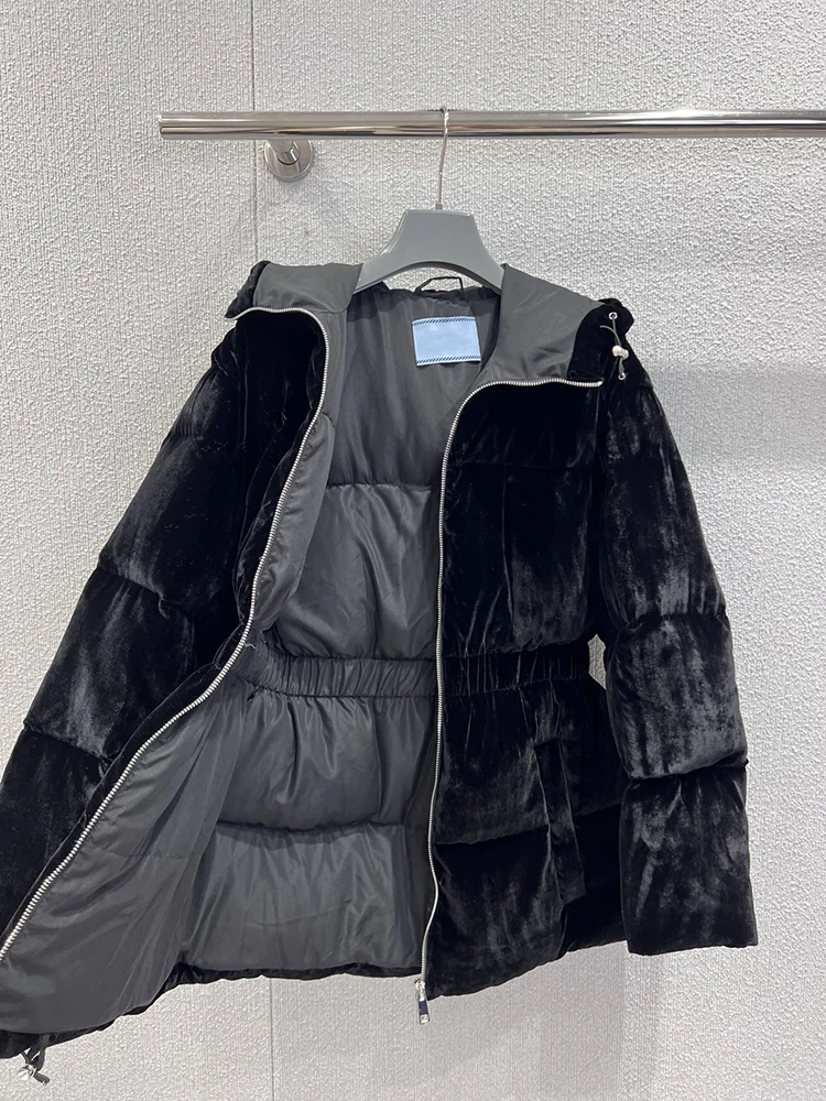 SVORYXIU hiver mode noir décontracté doudoune pour les femmes, col rond à manches longues ample fermeture éclair doudoune