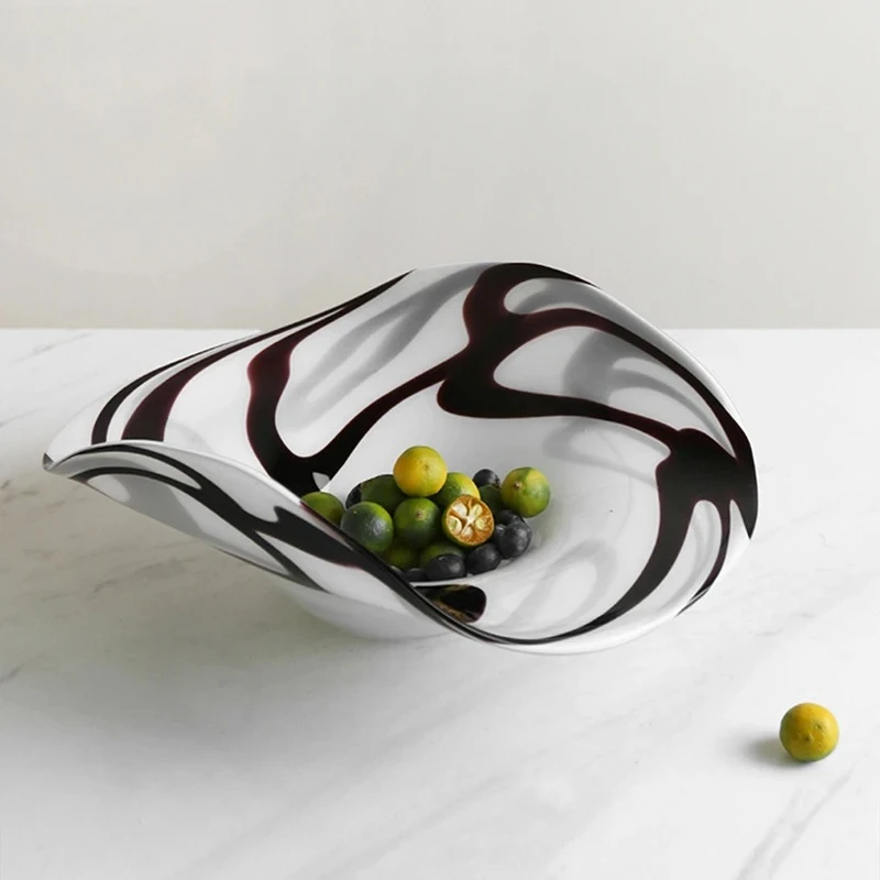 

Breakfast Dinner Plates Home Kitchen Dessert Tableware Streamlined Texture Fruit Plates Glass Bowl Hotel Restaurant Fruit Plate