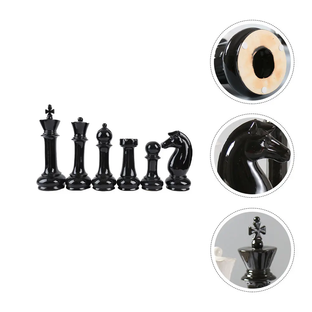 

Набор из 6 шахматных фигур из черной керамики для декора: классические украшения для офиса, спальни, дома, художественный декор