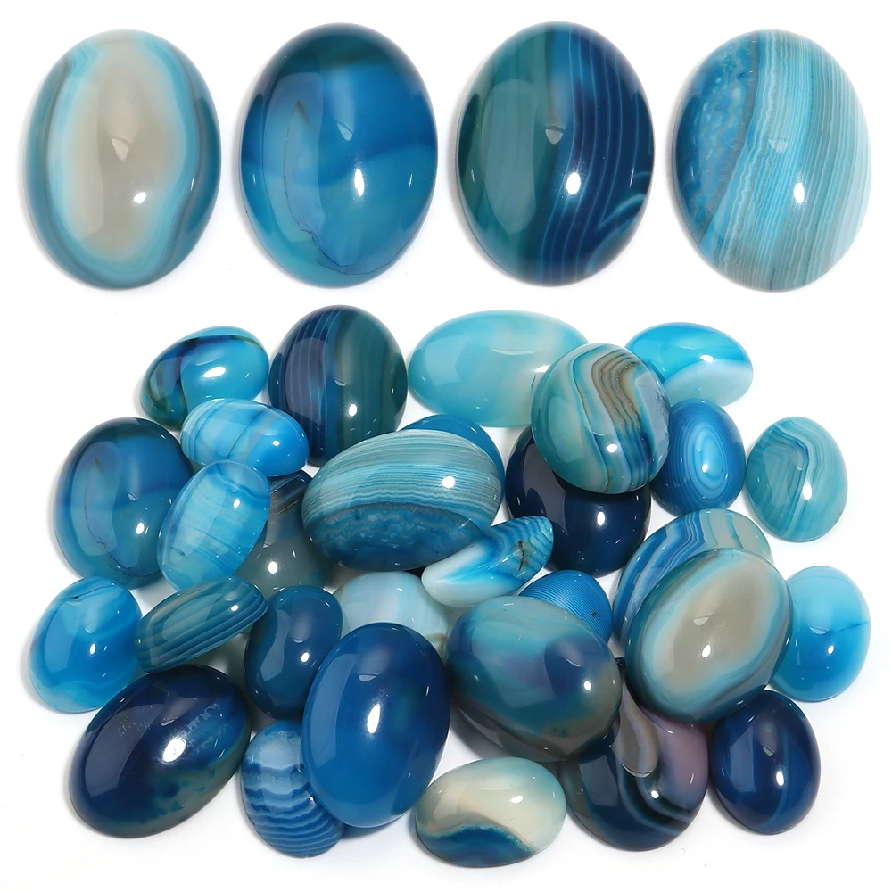 2–10 Stück ovale Naturstein-Cabochon-Perlen, gestreifter Achat, Türkis, Cabochon-Cameo, lose Perlen für die Schmuckherstellung, DIY-Ringanhänger