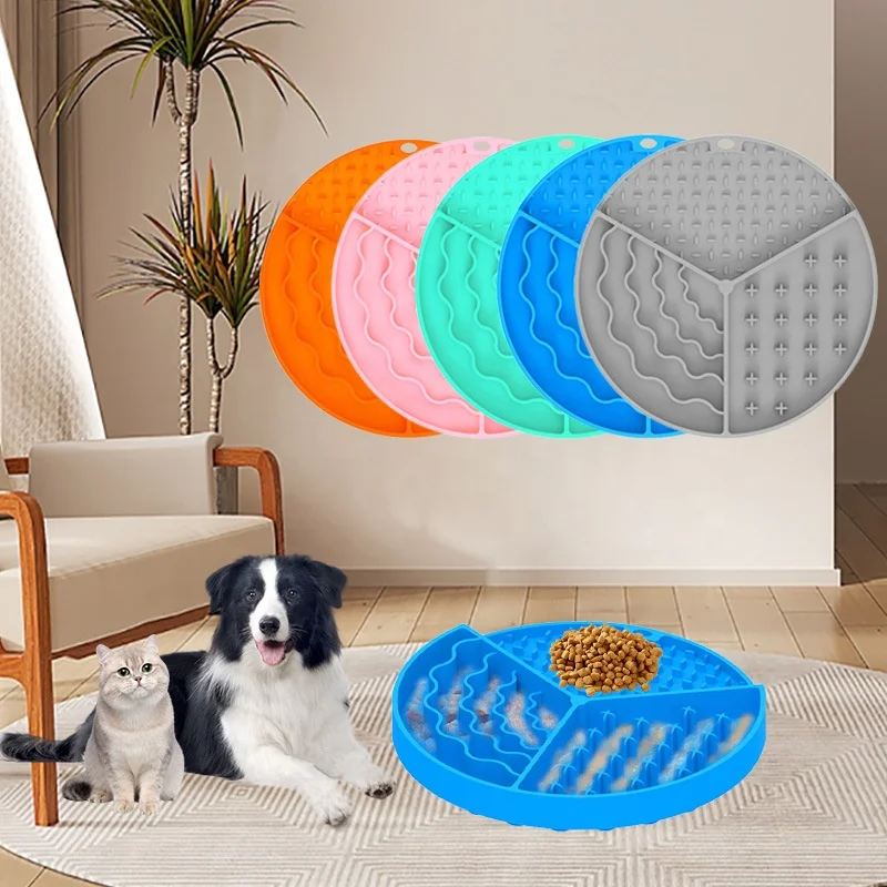 

New Multi-Functional Customizable Pet Licking Mat Three-in-One Round Drinking Slow Food Licking Anti-Knock Food Set