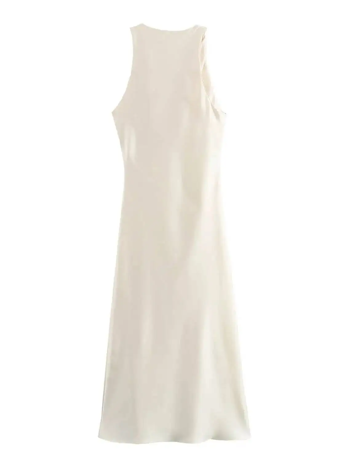 XNWMNZ 2024 المرأة موضة فستان ستان المرأة شارع العليا س الرقبة الملتوية Armholes الخصر تجمع صالح الإناث فساتين متوسطة الطول