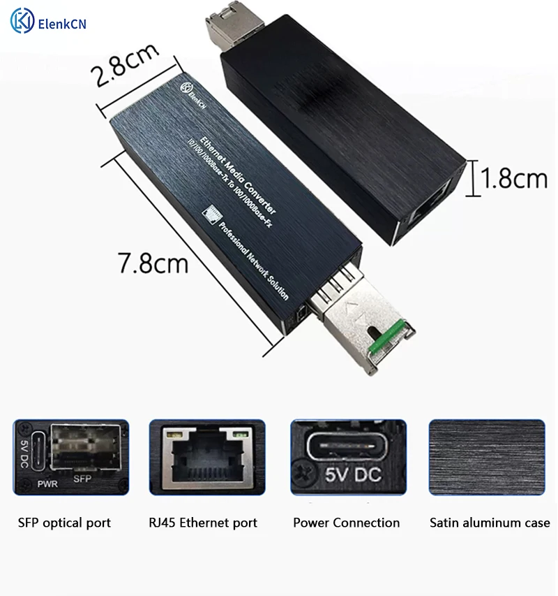 Mini Fiber Optical Media Converter 10/100/1000Base-T to 100FX/1000Base-X Auto Negotiation Media Extenders For Network Transfer