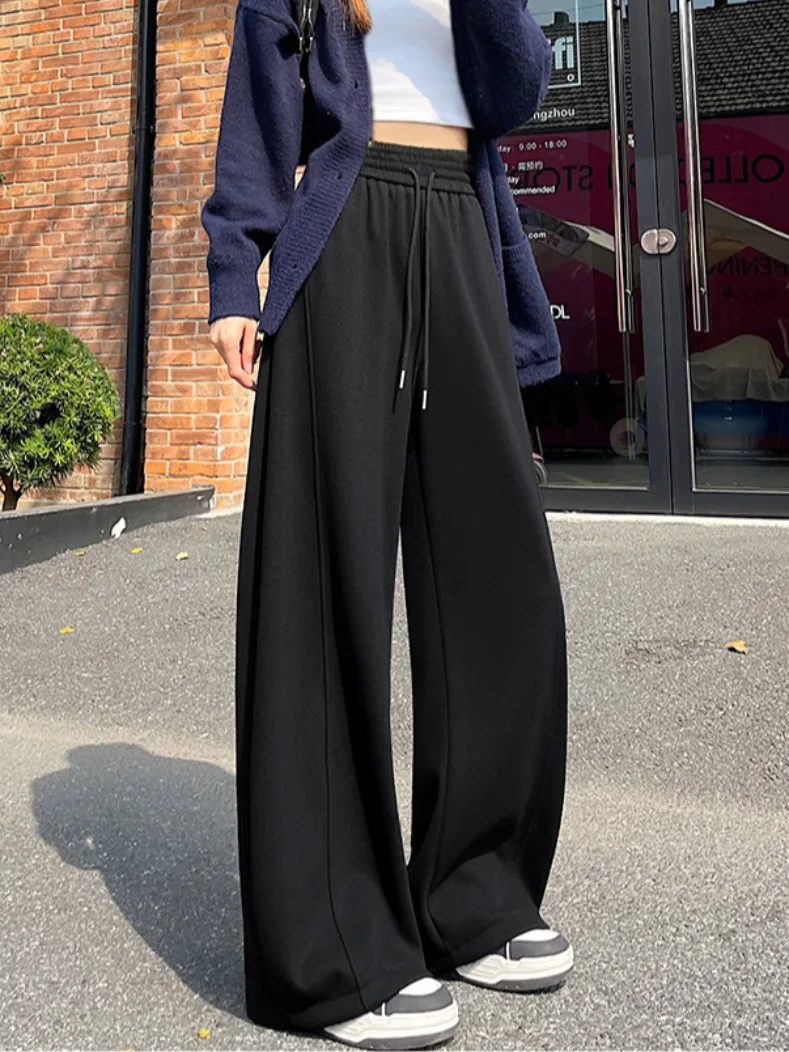 Camere Wide Leg Pants Women's Autumn Winter Lazy Sle Loose Fce Soft Narrow Version Knife  Trousers High Waist Elas...