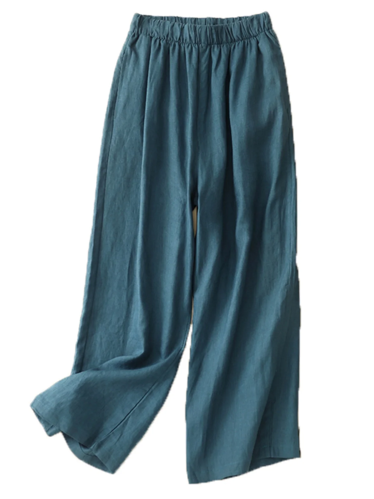 Hoge taille wijde pijpen broek bamboe katoen pure kleur zomer nieuwe dames losse broek casual losse broek Fem