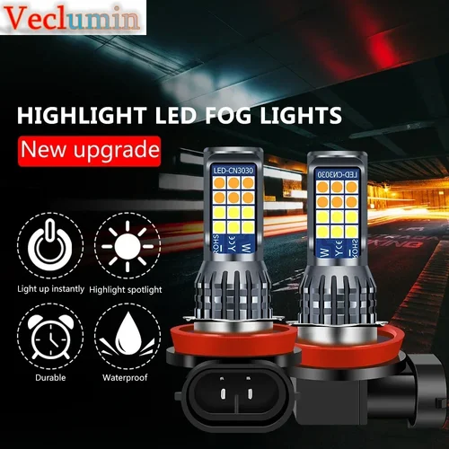 Imagen 2 del producto Veclumin luz antiniebla Led Color rojo verde H8 H11 9005 9006 3030 24SMD H16 faros antiniebla H3 H4 H7 bombillas LED 880 881 H27 bombilla de lámpara antiniebla