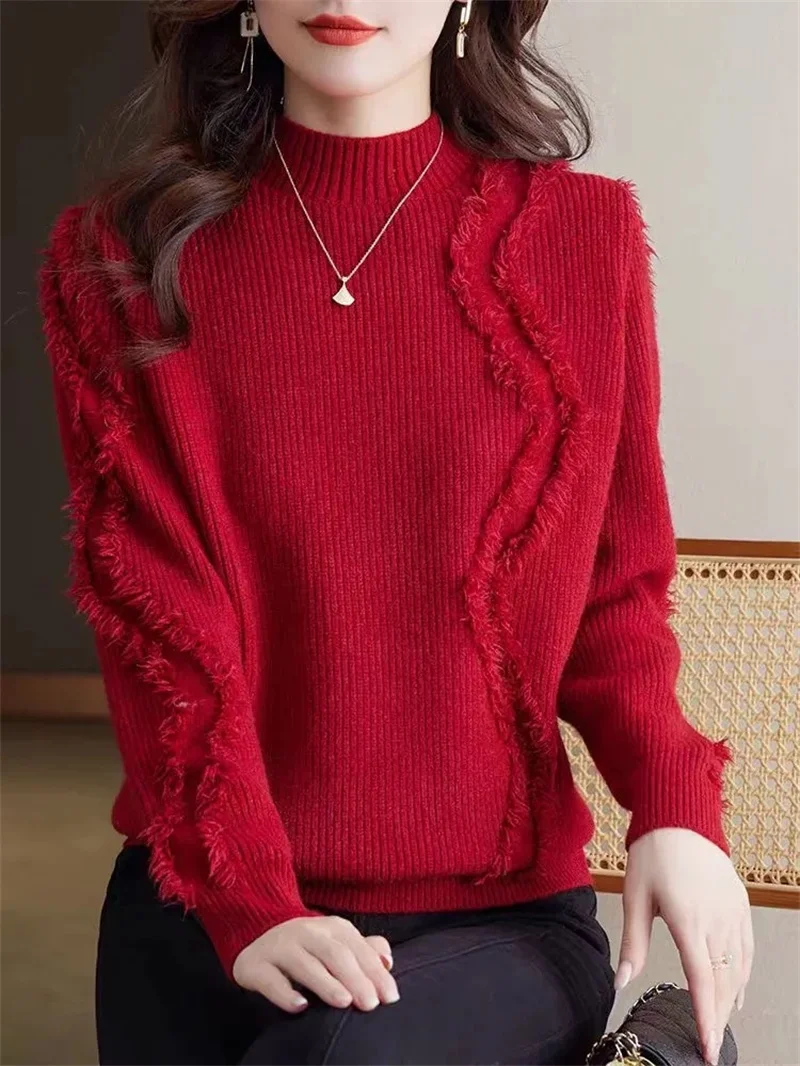 Damski sweter 100% wełna merino dzianina kaszmir pulower jesień zima długi rękaw elegancki gładki wygodny top odzieżowy