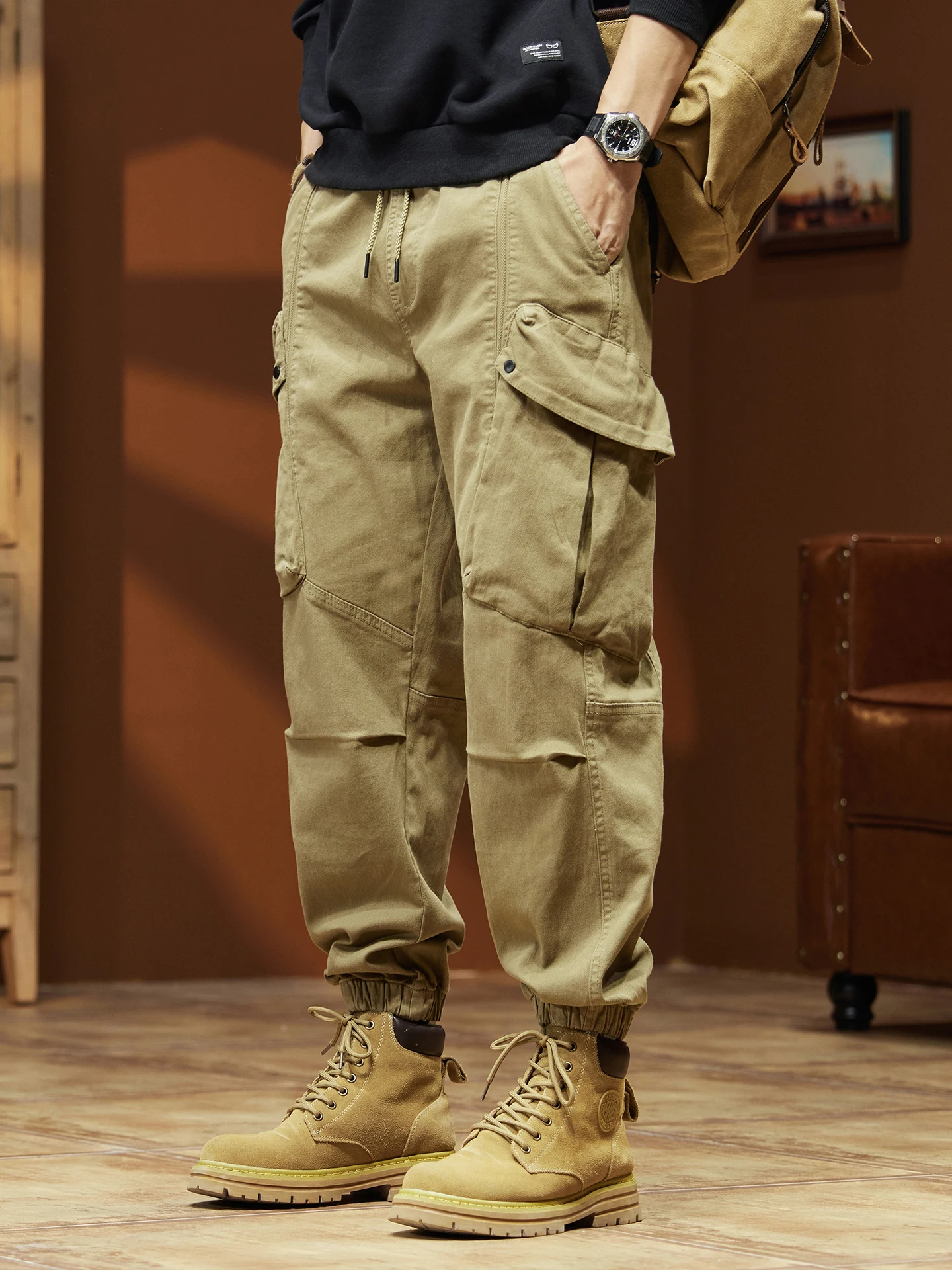 

Мужские свободные прямые брюки для спецодежды Harajuku Sle, повседневные брюки с большими кетами, модные хлопковые брюки американского бренда...