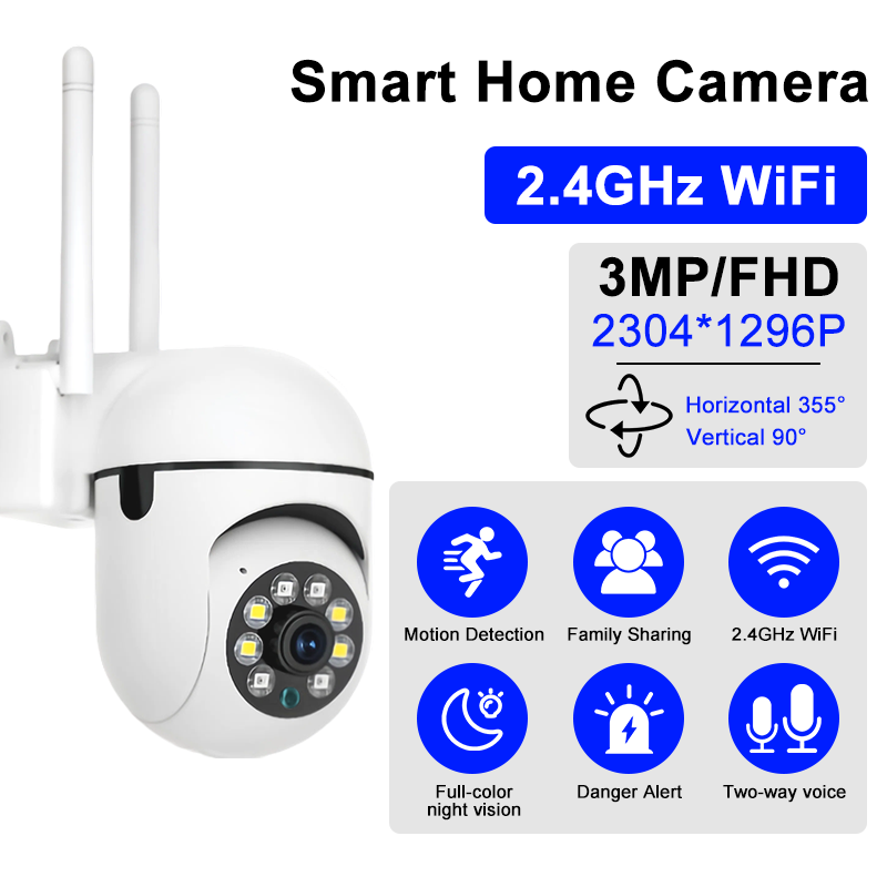  Wireless WiFi Camera Smart Home Wireless Security Camera Night Vision Outdoor Wireless Surveillance Camera with Two-Way Audio 