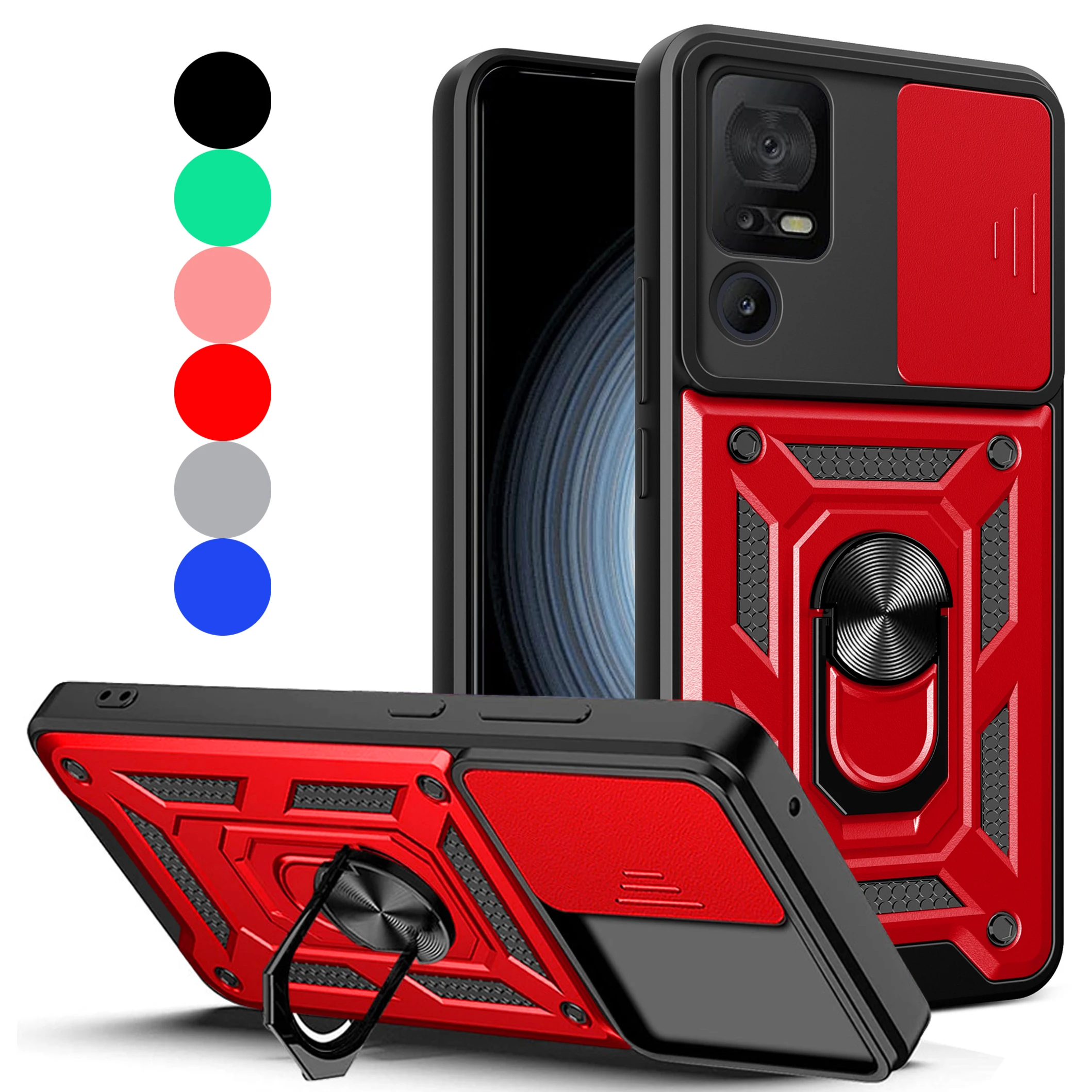 

For TCL 40 SE Shockproof Case Ring Kickstand Armor Magnetic Hybrid Holder Stand+Camera Lens Phone Cover