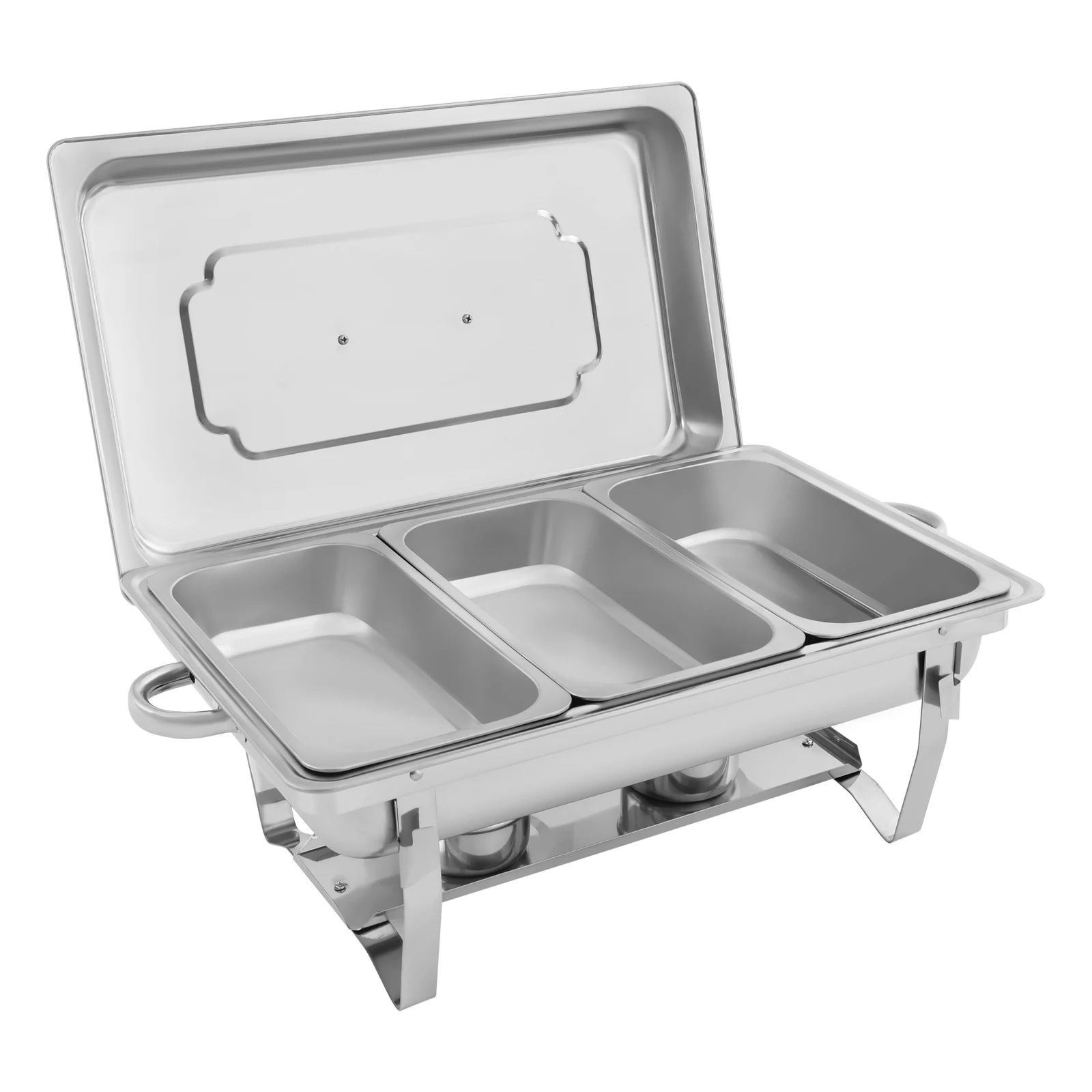 3 panci penghangat makanan Stainless Steel, Set prasmanan wajan makanan katering Chafer dengan tutup, Set pemanasan piring prasmanan