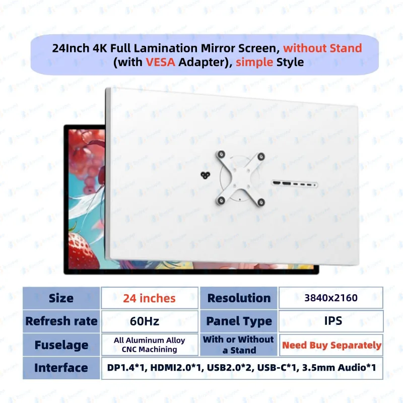 24 Inch P24U Gaming Monitor HD Eye-Protection Mirror Screen Computer Mirror IPS 3840x2160 4K Display 60Hz Aluminum Alloy Body