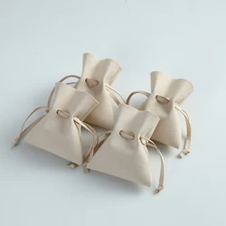 10pcs Cream 7x8cm Suede Microfiber Small Drawstring Gift Bags  Earring Necklace Rings Jewelry Packaging Pouch Bar Mitzvah Xmas