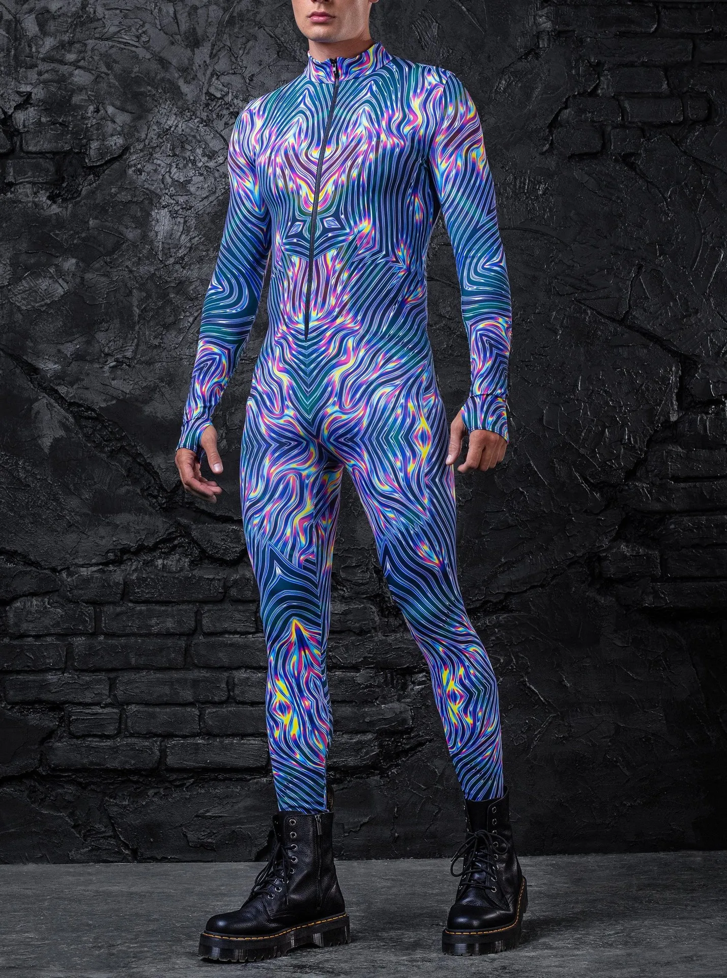 Herren Sexy Bunter Print Bodysuit Punk Morphsuit Halloween Roboter Zentai Anzug Feiertagsparty Jumpsuit Rave Cosplay Kostüm – Detail 32