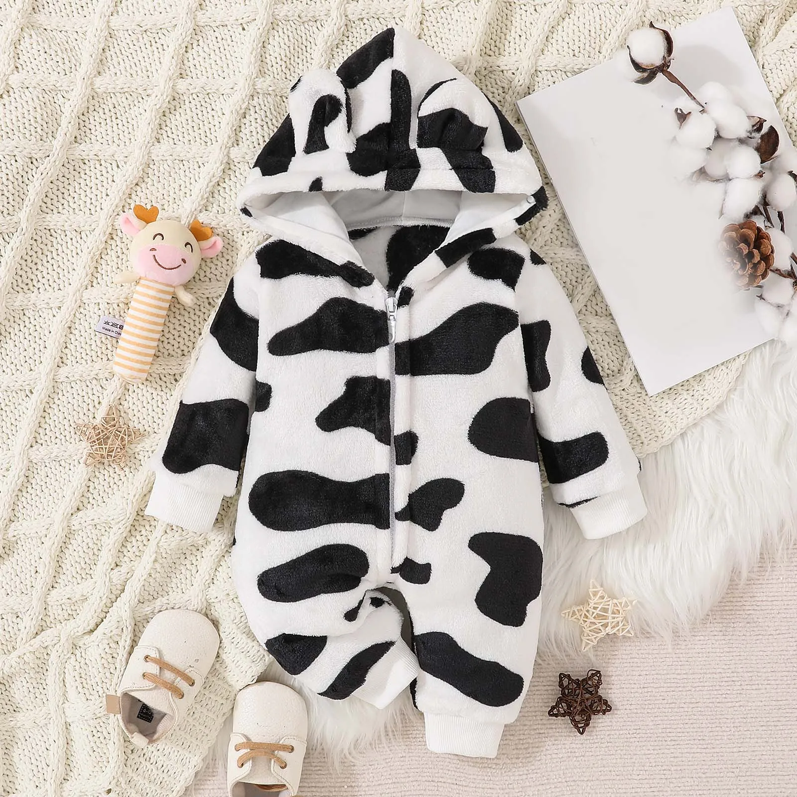 

Newborn Baby Cute Romper Autumn Winter Adorable Cartoon Printed Long Sleeve Hooded Jumpsuit Infant Toddler Outerwear Bodysuit