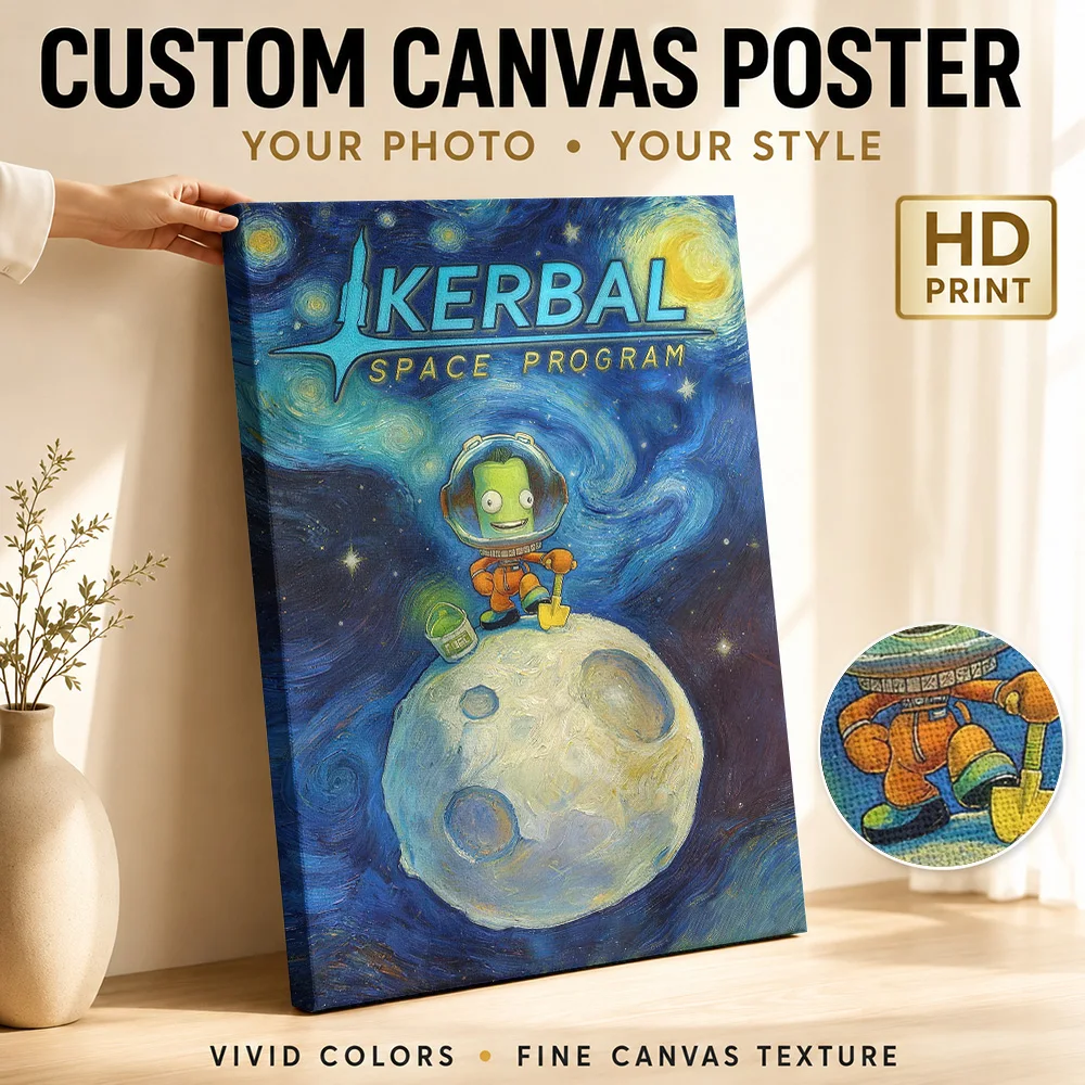 Kerbal Space Program Van Gogh Style Canvas Poster Customized Photo Gaming Anime Wall Art for Bedroom Decor Gift for Collectors