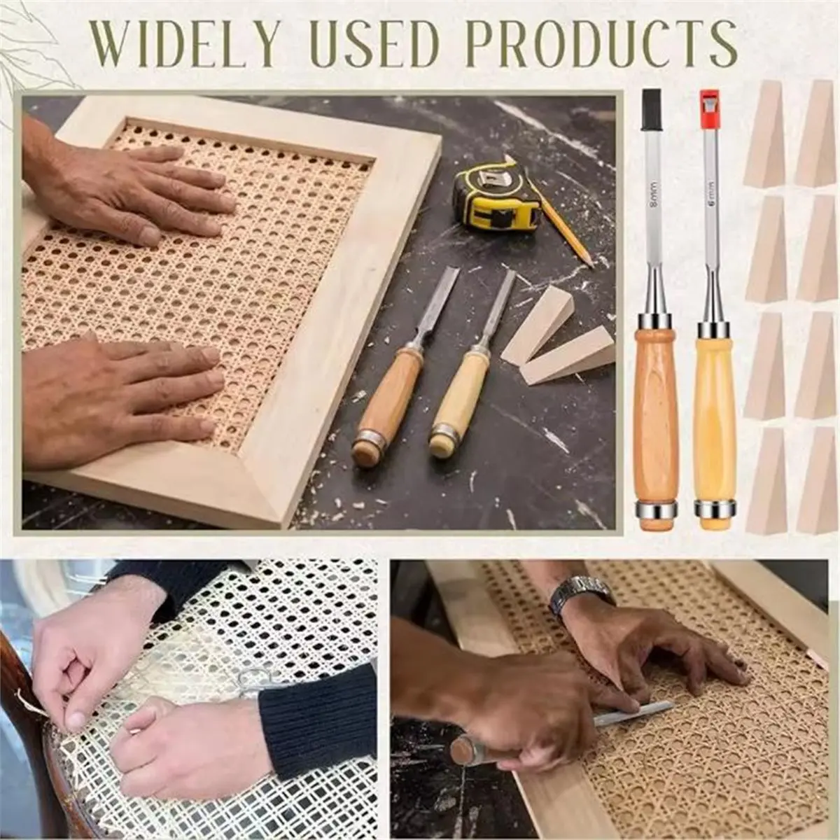 1-Meter Rattan Coil DIY Repair Kit (Includes Carving Chisel and Wooden Wedge) - Suitable for Repairing Rattan Furniture