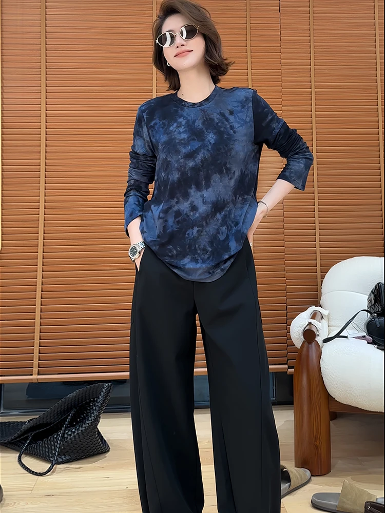 2026 Nuovo Autunno Faion Set da donna Lungo Sve Top Pantaloni a gamba larga Casual Versatile Comodo Abito a due pezzi a vita alta