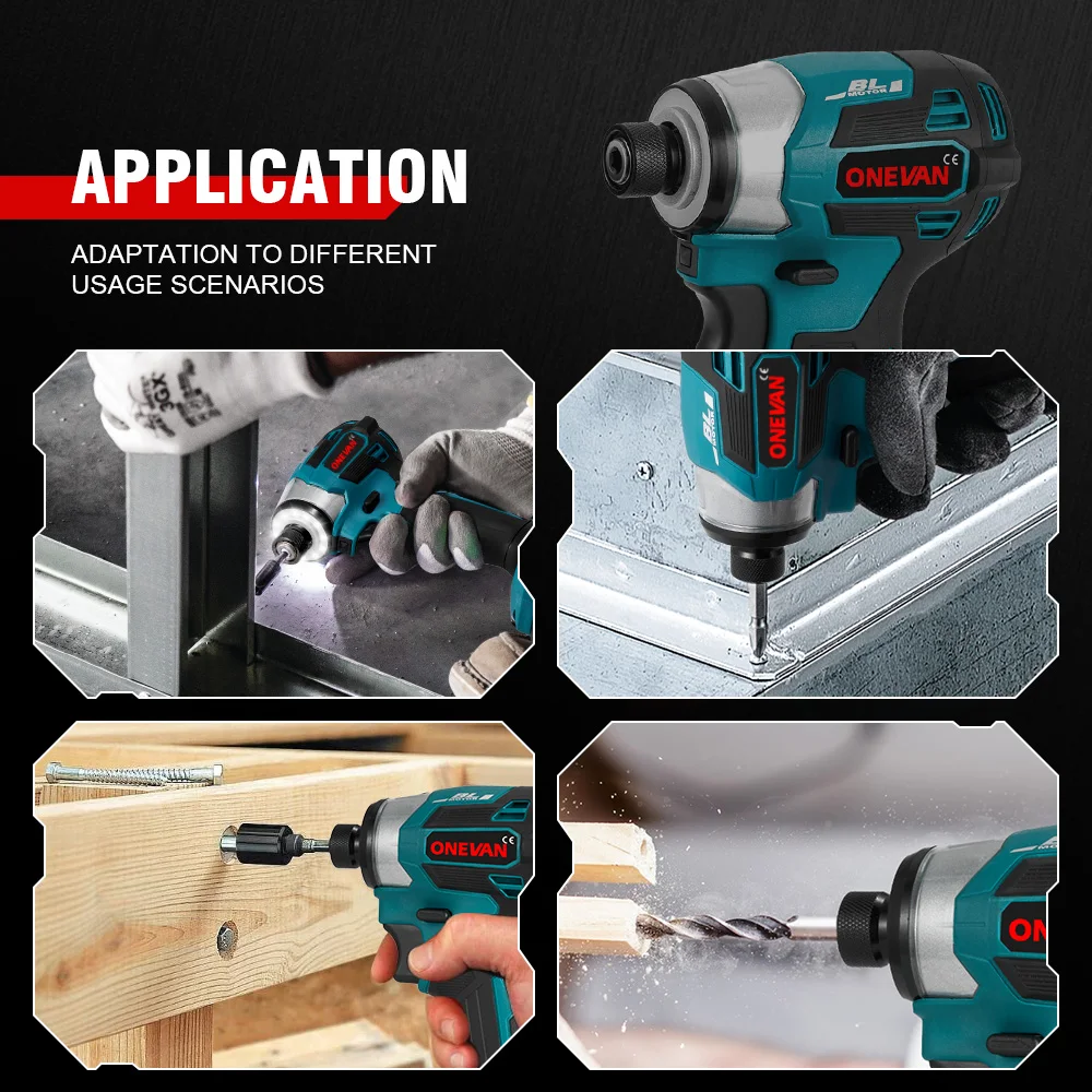 ONEVAN 1000W Brushless Electric Screwdriver 600N.M Cordless Impact Drill 1/4 Square Drive DIY Power Tool For Makita 18v Battery