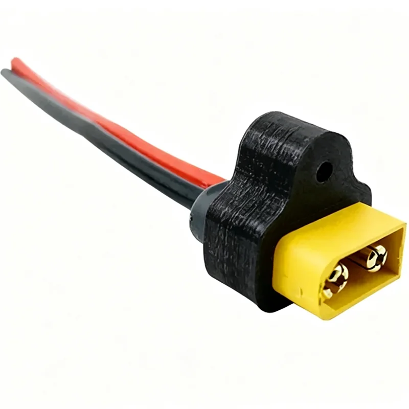 Black XT60 Power Connector 3D Printed Mount with Wire, Anti‑Drop Plug Holder Accessory for FPV Quad Frame