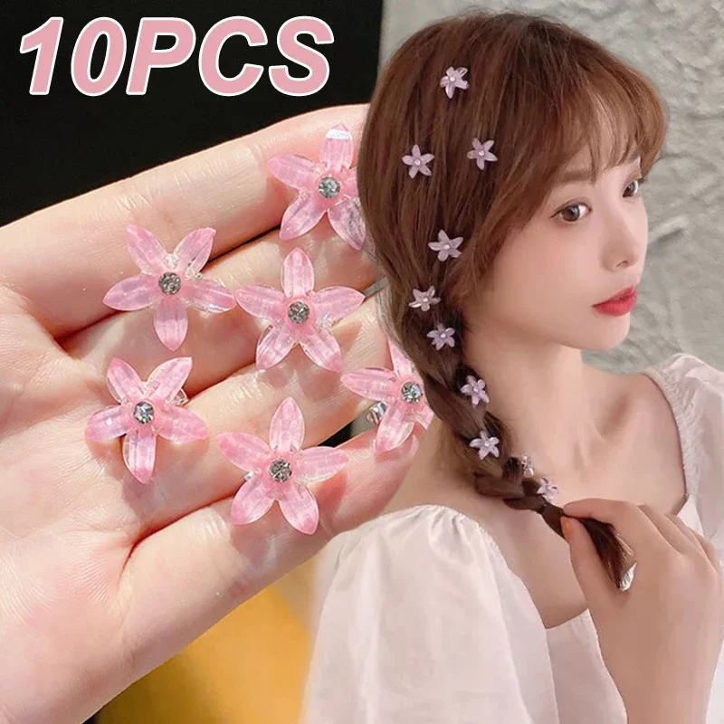 

10 pcs/lot Mini Ctystal Flowers Hair Clips for Women Girls Luxury Geometric Diamond Flowers Hairpins Female Headwear Accessories