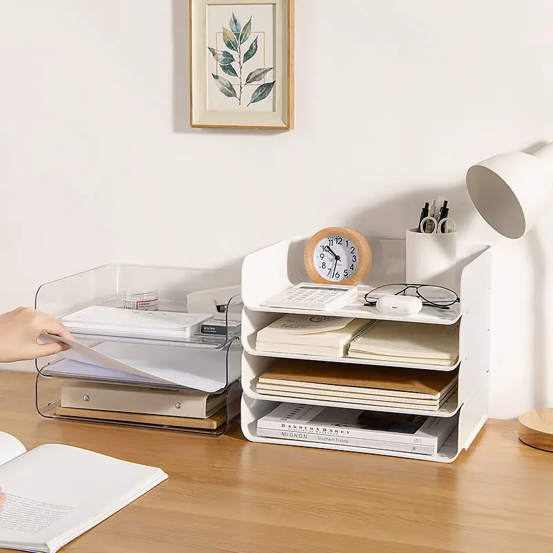 A4 Document Paper Organizer Desktop File Tray Organizer  Rack Plastic Book Shelf Storage Holder Office Stationery Storage Box