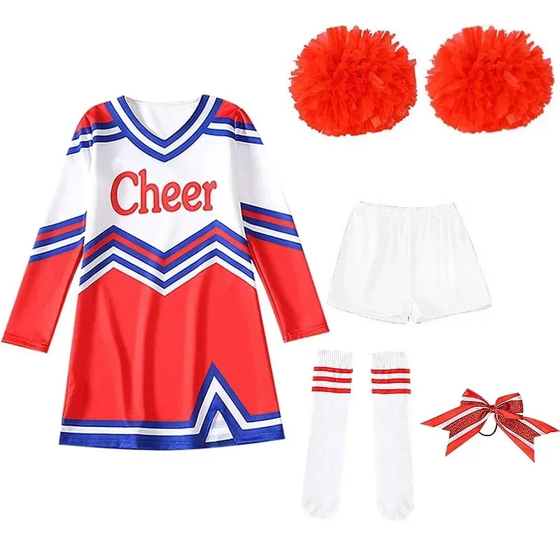 5pcs/set Kids Girls Cheerleading Costume  for Child Dancing Costumes Children Competition Cheerleaders School Team Uniform Class
