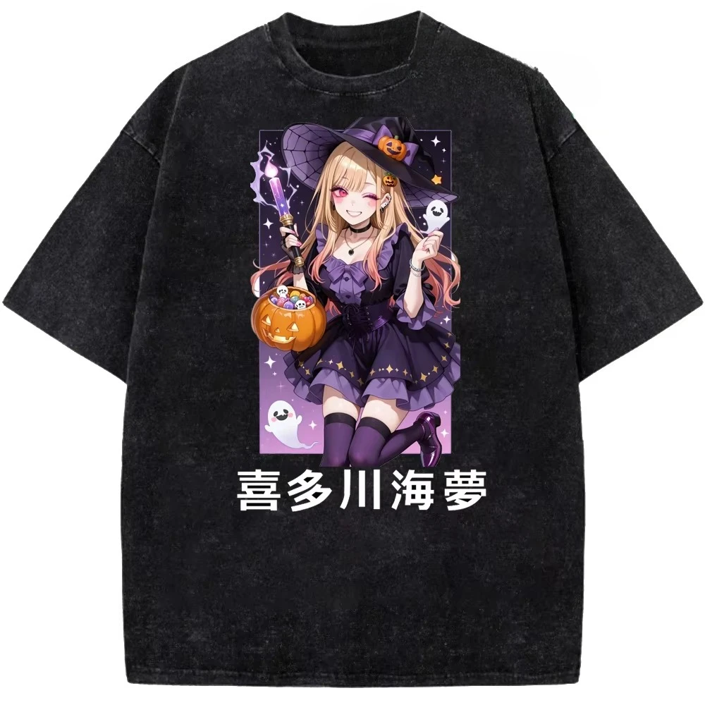 Summer Hot Sale Anime Kitagawa Marin My Dress-Up Darling Print Washed T Shirt Unisex Hip Hop Gothic Cotton Oversized T-shirts