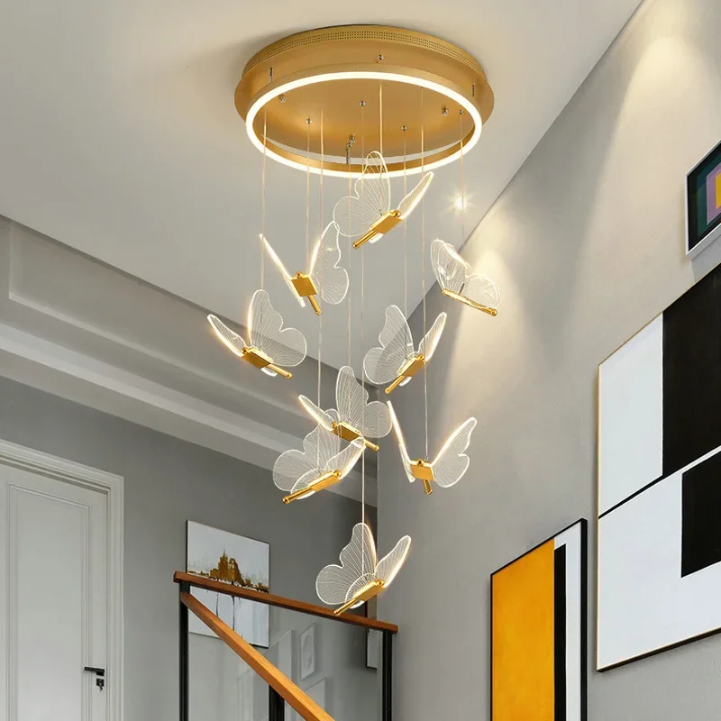 Gold LED Butterfly Lights Home Indoor Staircase Hanging Chandleiers Lamps Living Kitchen Island Bedroom Wall