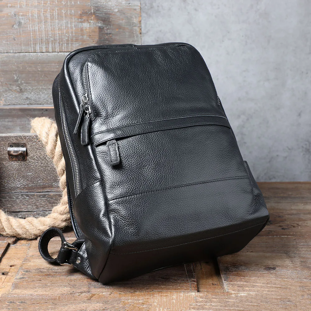 S.WORKER Lässiger Rucksack aus echtem Leder für Herren, 15-Zoll-Laptop-Rucksack aus Rindsleder, handgefertigt, modischer Preppy-Stil, Schultasche – Detail 8