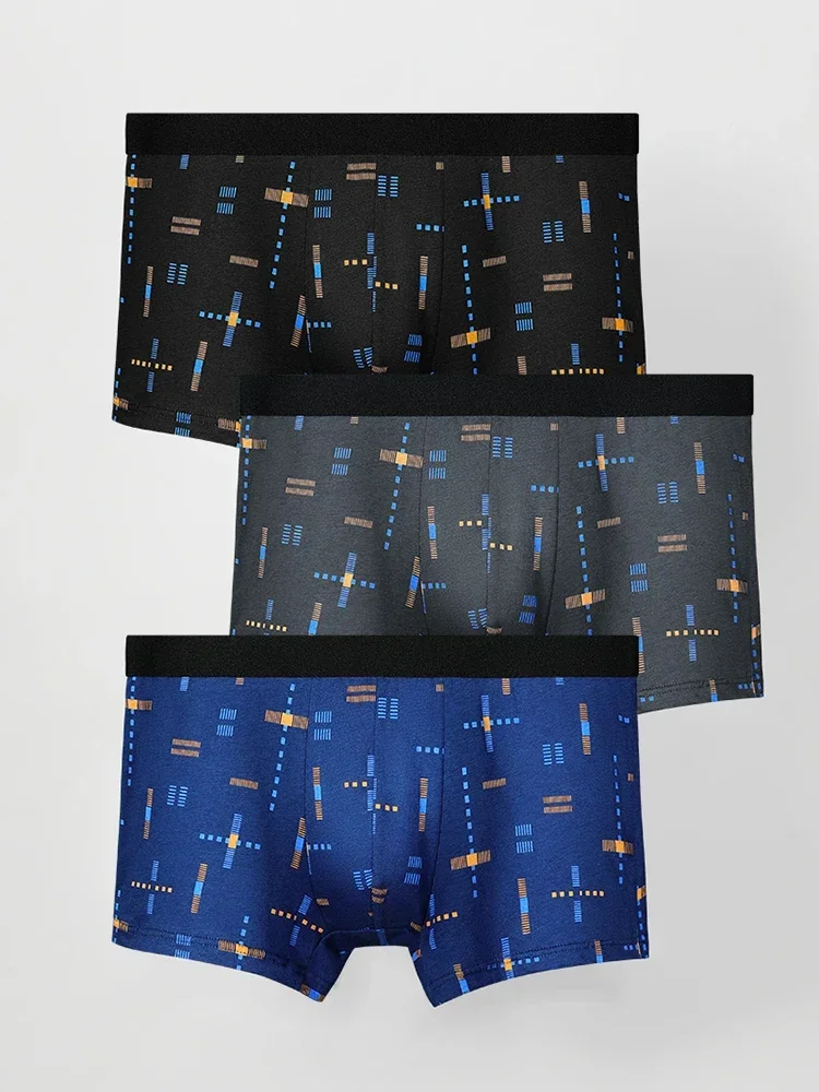 男性下着、男性純綿抗菌フラットレッグパンツ、通気性のあるプリント夏薄いショートパンツ、四隅ワ