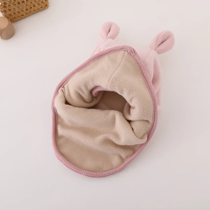 New Winter Warm Bear Ear Children Scarf Hat Boys Girls One-Piece Hat Outdoor Windproof Hood Beanies Cap Plush Balaclava Hat