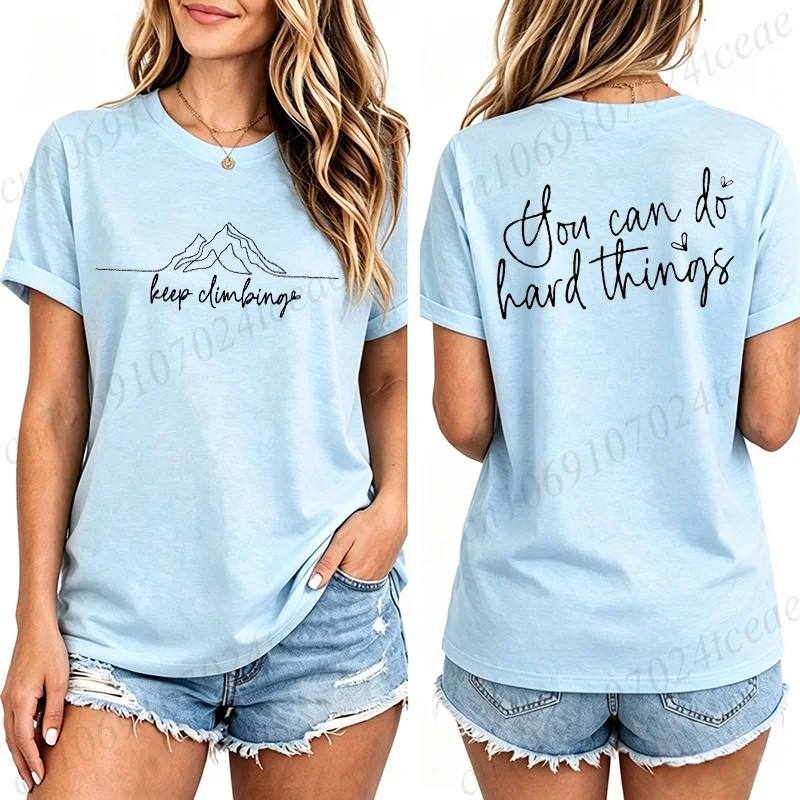 Women Casual T-Shirts Keep Climbing Prints Tops Tees Short Sleeve Vintage T-Shirt Keep Climbing Clothing Women Men's Tee Tops